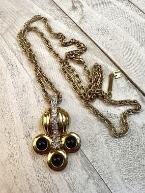 Vintage Nina Ricci Gold Tone Crystal Pendant Necklace 18”-19.5”